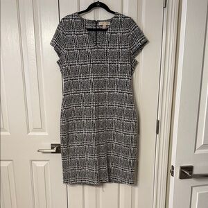 Michael Kors Black and White Checkered Midi Dress